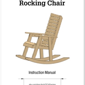 Pu&ograve; includere: Un'illustrazione digitale di una sedia a dondolo con una struttura in legno e schienale a doghe. La sedia &egrave; mostrata in un colore marrone chiaro. Il testo "Rocking Chair" e "Instruction Manual" &egrave; visibile nell'immagine. Il testo "etsy.com/shop/ArchiTECHDesigns" &egrave; anche visibile.