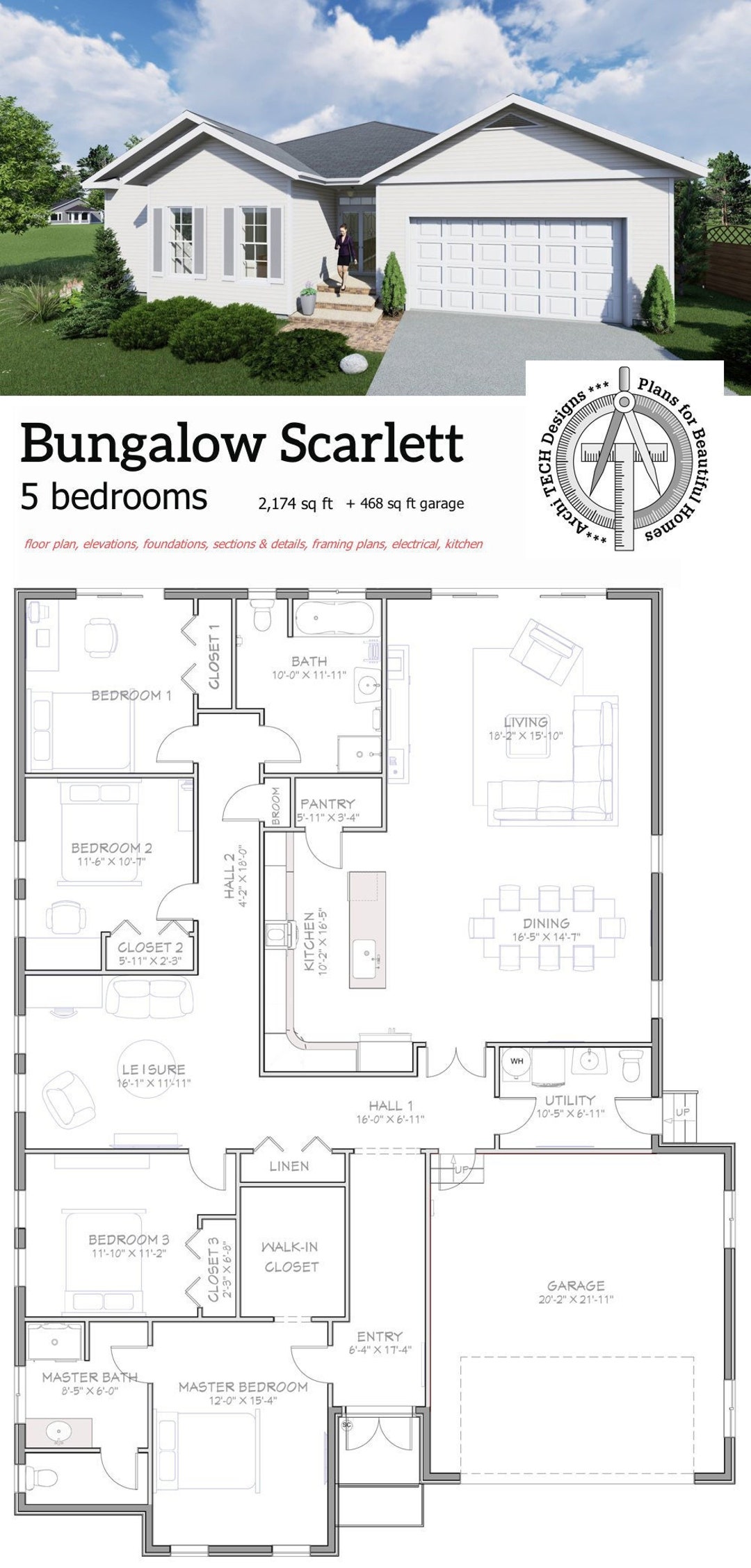 Ranch House Plans, Bungalow With Garage, PDF Download - Etsy Etsy is a great place to find unique and affordable bungalow house plans with a garage. These downloadable PDF plans are perfect for those looking to build their dream ranch house with a cozy and charming bungalow style. With a variety of sizes and layouts available, you can easily find the perfect plan to suit your needs and preferences.