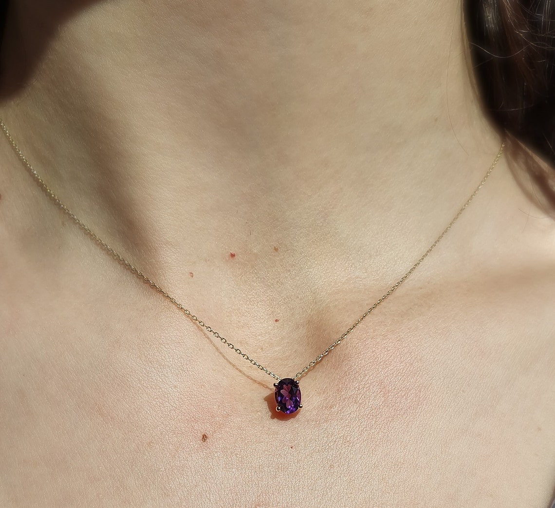 14kt Gold Minimalist Necklace With Amethyst or Etsy UK