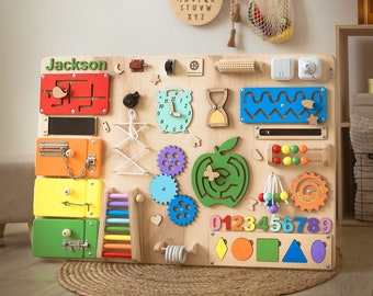 Baby sensory board, Wooden busy board for kids, Toddlers activity toys, Personalized Montessori board, Baby birthday gift