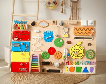 Baby wooden toy, Toddler Montessori board, Wooden busy board, Baby activity board, Sensory board