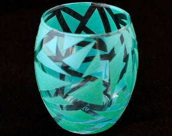 Hand Painted Glass Candle Holder - Unique Design.   Stylish Home Decor