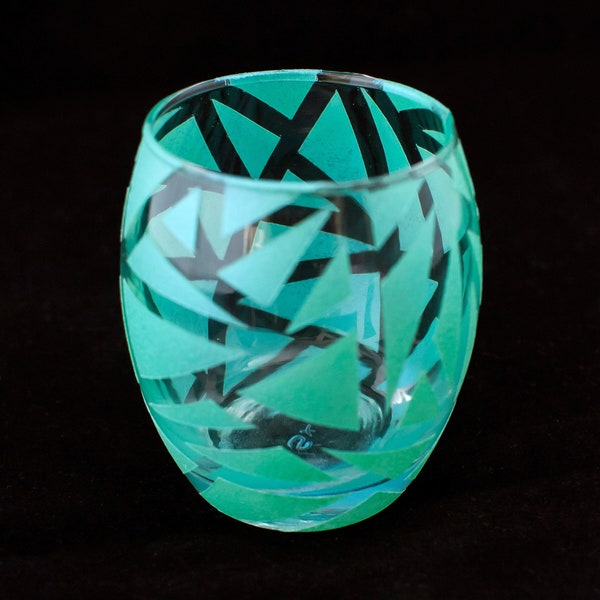 Glass Grande Hurricane Candle Votive - Hand Painted "Shatter" and "Scaffold" Designs   Unique Gift