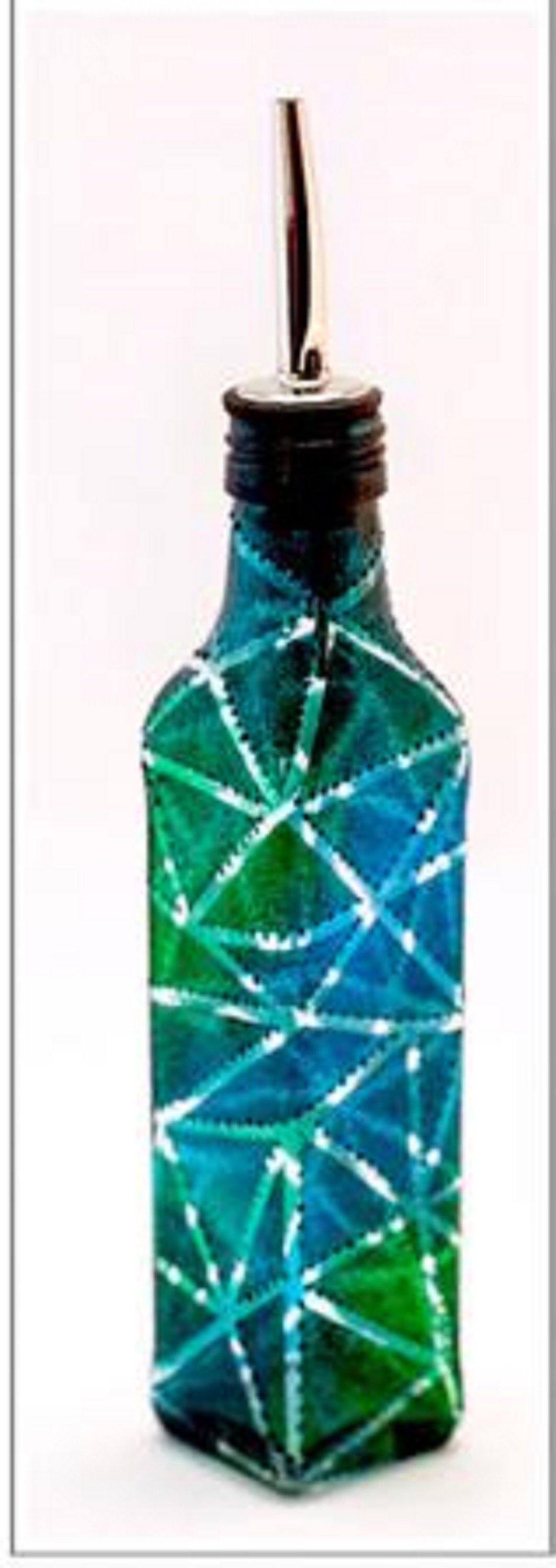 Salad Dressing Dispenser/ Oil Bottle/drizzler Hand Painted 2 Designs meadow  & Geo Ocean 
