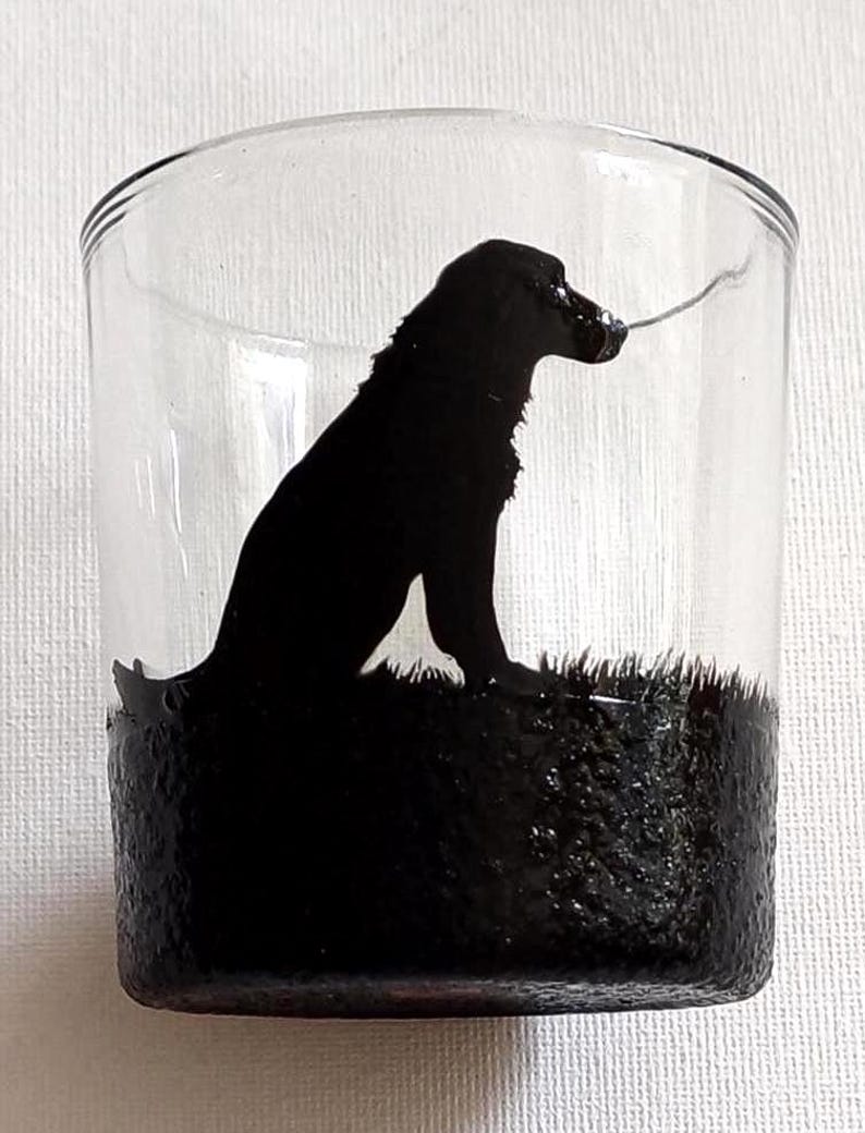 Hand-Painted Glass Dog Tealight Holder – Upcycled Dog Lover Gift Labrador Retriever