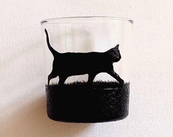 Hand Painted Glass Cat Tealight Holder – Upcycled Cat Lover Gift