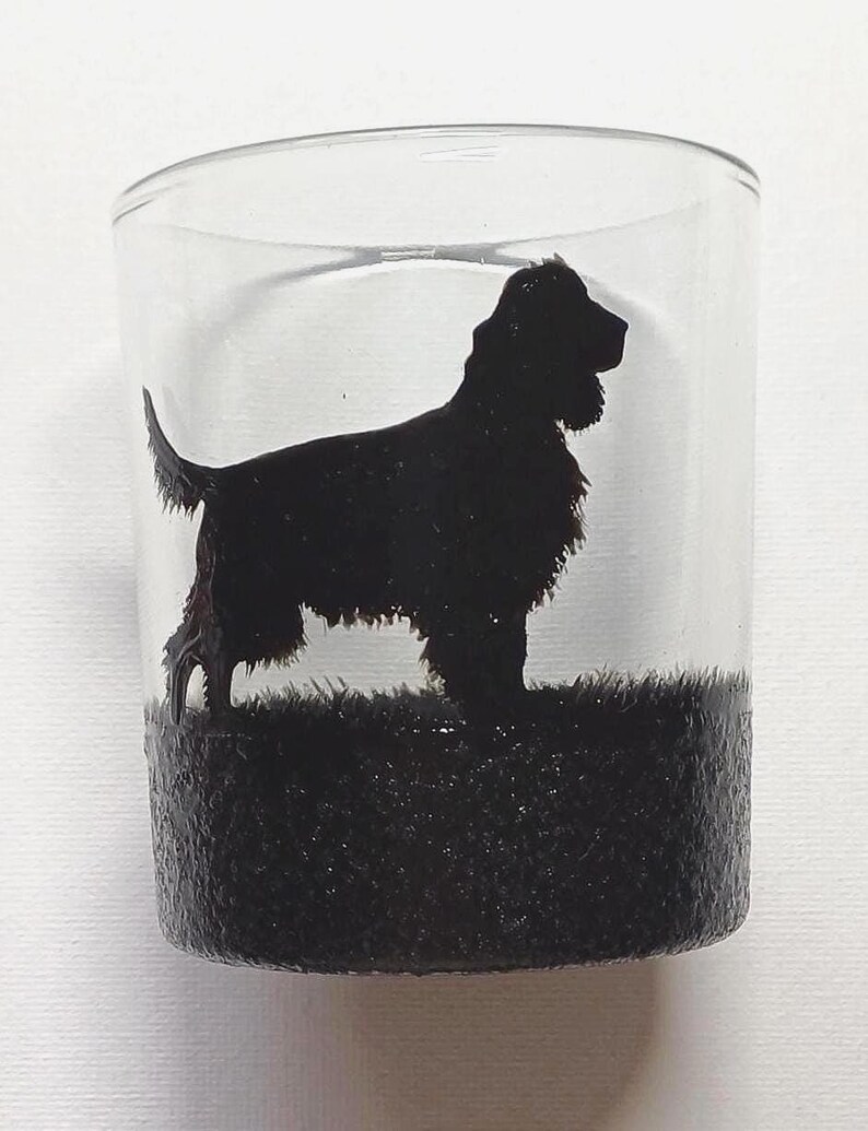 Hand-Painted Glass Dog Tealight Holder – Upcycled Dog Lover Gift Cocker Spaniel