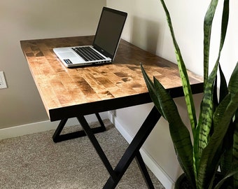 Wood Desk Heavy Duty Table | Walnut Brandy Color | Farmhouse Coffee Table | Modern Contemporary | Wood Desk Table