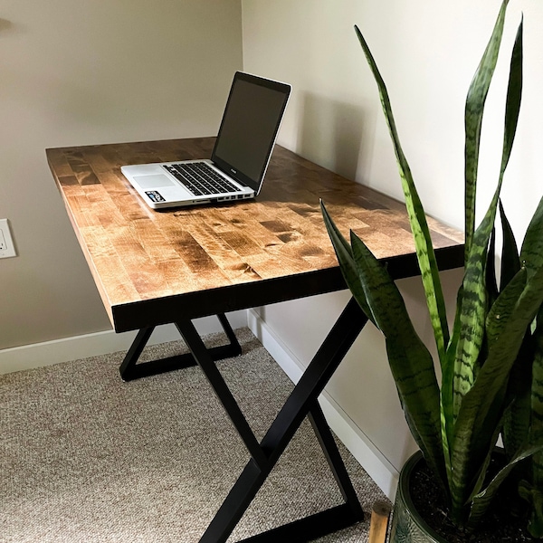 Wood Desk Heavy Duty Table | Walnut Brandy Color | Farmhouse Coffee Table | Modern Contemporary | Wood Desk Table