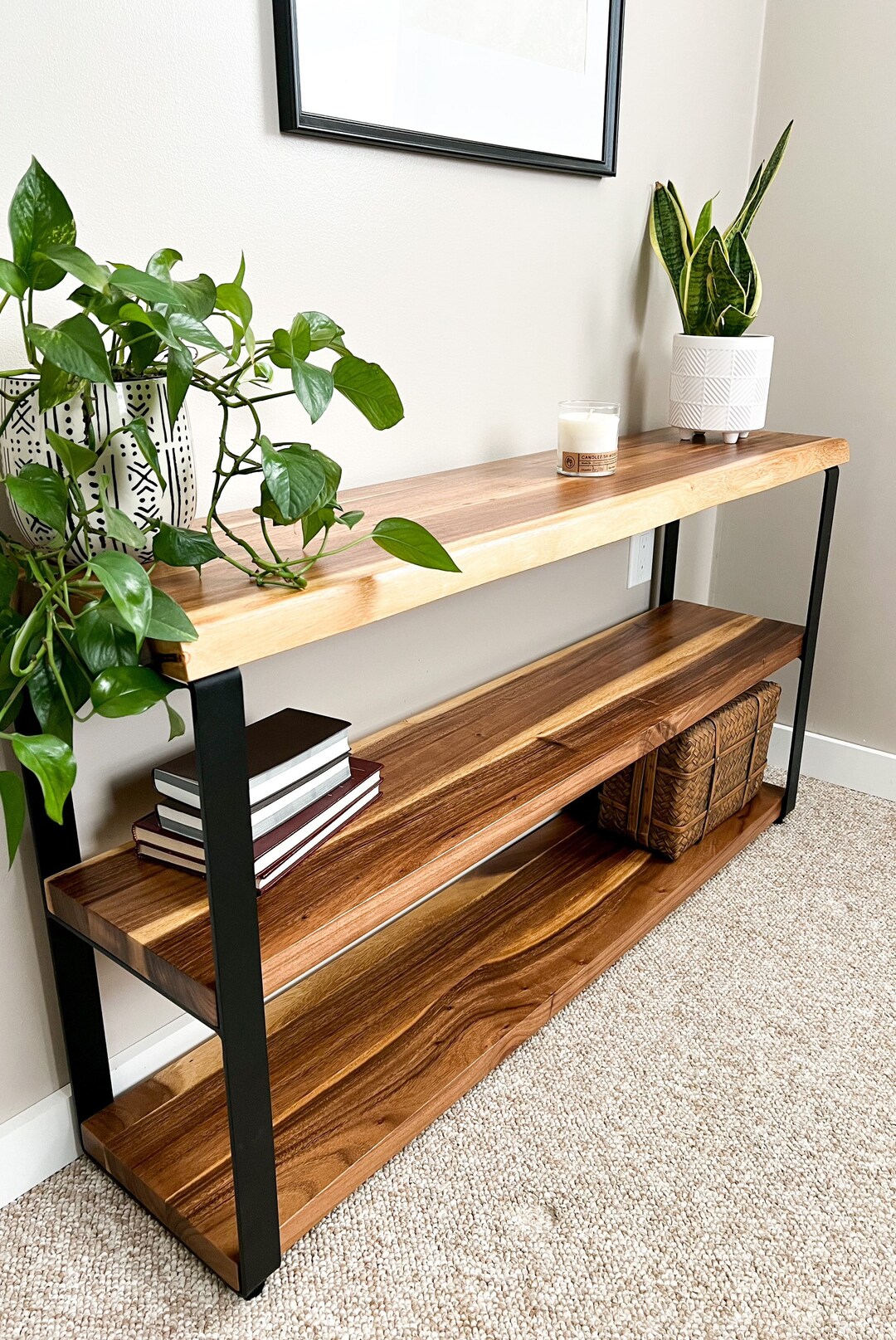 Live Edge Console Table With Shelf Hallway Table Sofa Table Entry Foyer