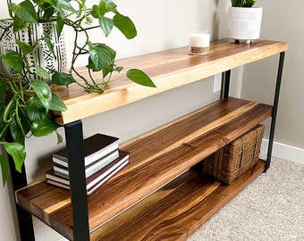 Live Edge Console Table with shelf | Hallway Table | Sofa Table | Entry Foyer Table | Rustic Mid Century Modern Farmhouse Table