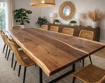 Dining Room Table | Live Edge Black Walnut | Live Edge Dining Room Table | Black Walnut Live Edge Slab | Solid Wood Dinner Table