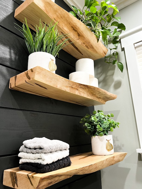 Rustic Live Edge Floating Shelf/shelves Pantry Shelves Bathroom