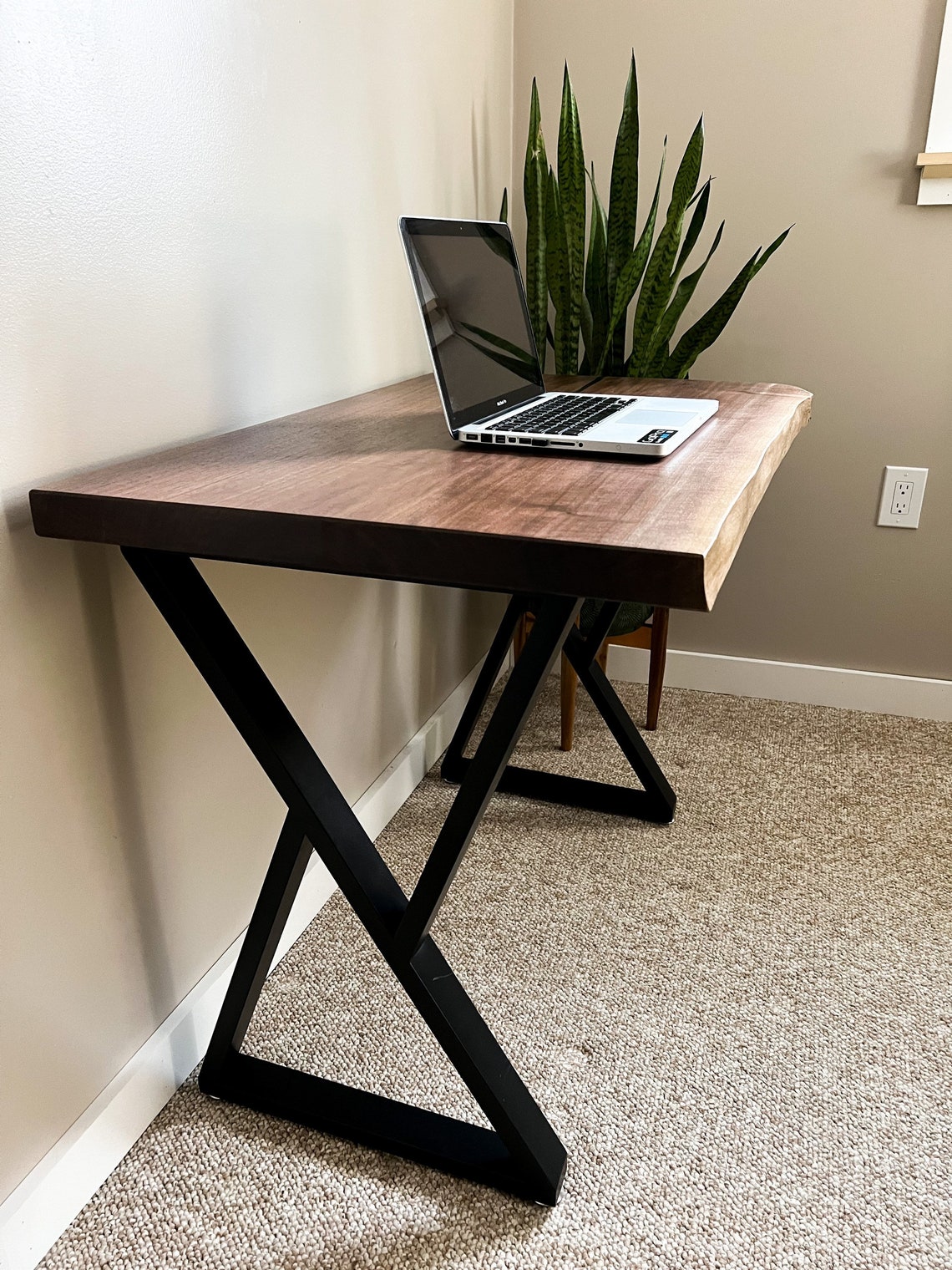 Live Edge Desk Walnut Computer Desk Metal Legs Slab Desk Etsy