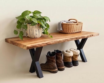 Entryway Bench | Live Edge Entryway Bench | Dining Room Wood Bench | Natural Wood Bench | Foyer Bench