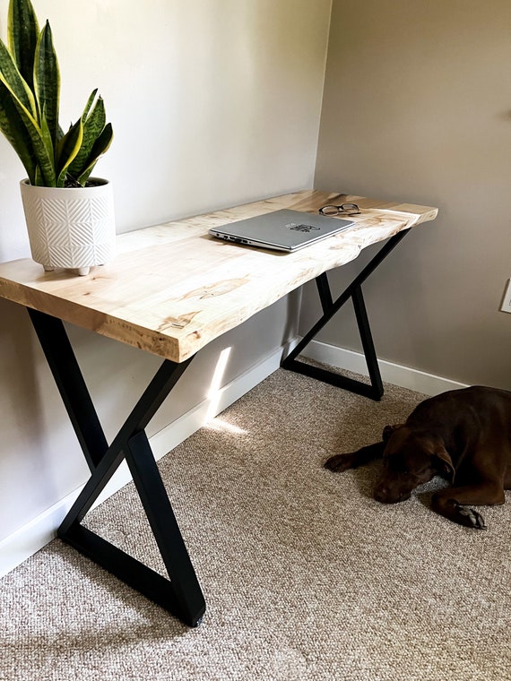 Live Edge Desk Maple Computer Desk Metal Legs Maple or Walnut Slab