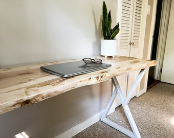 Live Edge Desk | Maple Computer Desk | Metal Legs | Maple or Walnut Slab Desk | Modern Desk | Custom Desk | Solid Wood Desk |