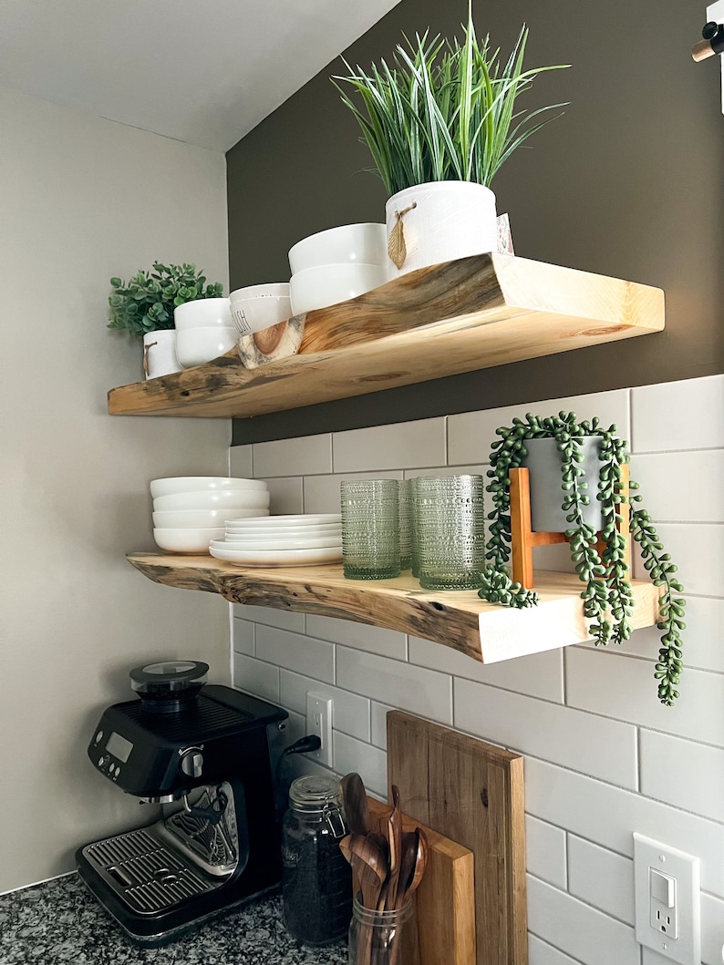 Rustic Live Edge Floating Shelf/shelves Pantry Shelves Etsy