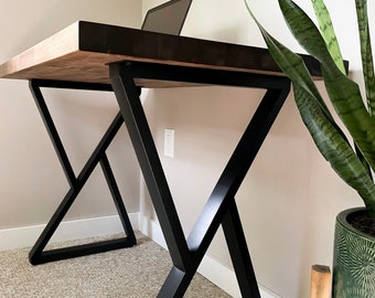 Wood Desk Heavy Duty Table | Walnut Brandy Color | Farmhouse Coffee Table | Modern Contemporary | Wood Desk Table