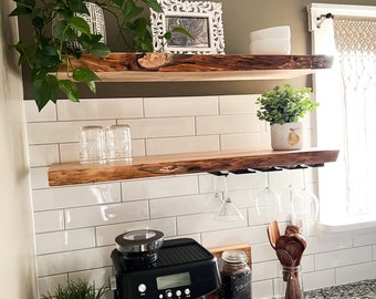 Rustic Maple Live Edge Floating Shelf/shelves | Pantry shelves | Bathroom & Kitchen Shelf/shelves | Book Shelf | Wood Shelf Shelves |