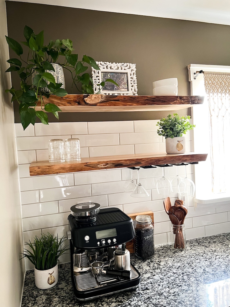 Rustic Live Edge Floating Shelf/shelves Pantry Shelves Etsy