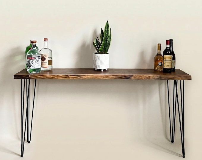 Live Edge Bar Table Top | Console Table | Hallway Table | Sofa Table | Entry Foyer Table | Rustic Mid Century Modern Farmhouse Table