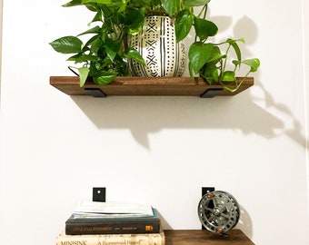 Black Walnut Floating Shelf/shelves with exposed brackets | Bathroom & Kitchen Shelves | Book Shelf | Wood Shelf Shelves |Bedroom Storage