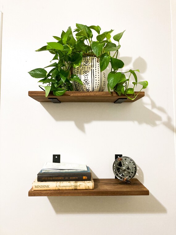 Black Walnut Floating Shelf/shelves With Exposed Brackets Etsy