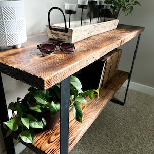 Rustic Reclaimed Wood Console Table with shelf | Hallway Table | Sofa Table | Entry Foyer Table | Rustic Mid Century Modern Farmhouse Table