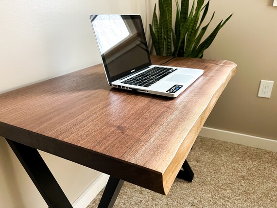 Live Edge Desk Walnut Computer Desk Metal Legs Slab Desk Modern