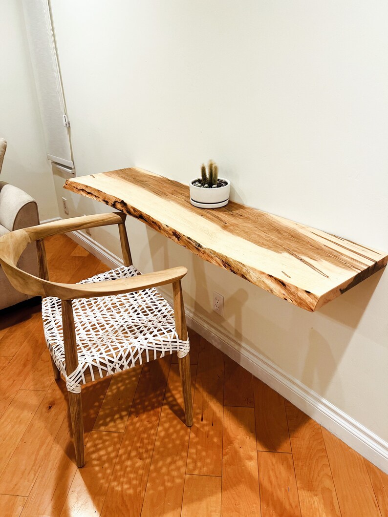 Live Edge Floating Desk Maple Computer Desk Metal Legs Etsy