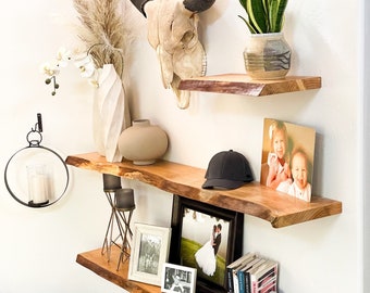 Rustic Live Edge Floating Shelf/shelves | Pantry shelves | Bathroom & Kitchen Shelf/shelves | Book Shelf | Wood Shelf Shelves |