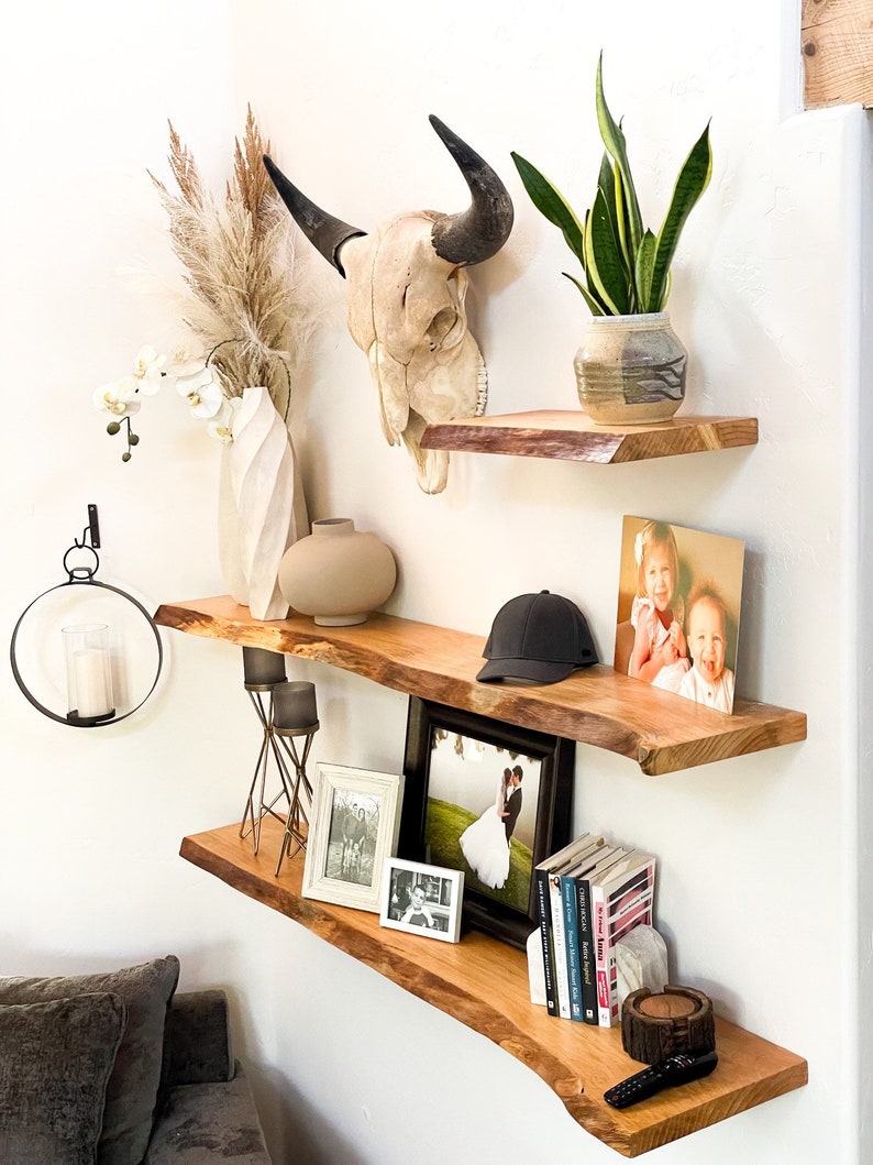 Rustic Live Edge Floating Shelf/shelves Pantry Shelves Etsy