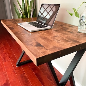 Wood Desk Heavy Duty Table | Walnut Brandy Color | Farmhouse Coffee Table | Modern Contemporary | Wood Desk Table