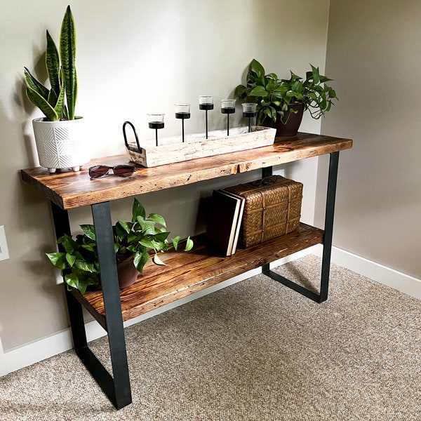 Rustic Reclaimed Wood Console Table with shelf | Hallway Table | Sofa Table | Entry Foyer Table | Rustic Mid Century Modern Farmhouse Table