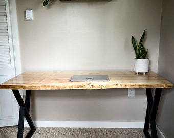 Live Edge Desk | Maple Computer Desk | Metal Legs | Maple or Walnut Slab Desk | Modern Desk | Custom Desk | Solid Wood Desk |