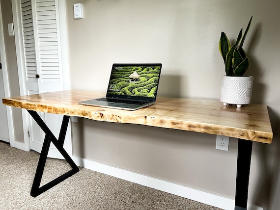 Live Edge Desk Walnut Computer Desk Metal Legs Slab Desk Modern Desk Custom  Desk Solid Wood Desk 