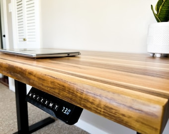 Adjustable Height Standing Desk | Live Edge Desk Modern Contemporary Desk | Wood Desk Table | Teak | Walnut | Rustic Desk | Home Office