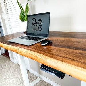 Adjustable Height Standing Desk | Live Edge Desk Modern Contemporary Desk | Wood Desk Table | Walnut | Rustic Desk | Home Office