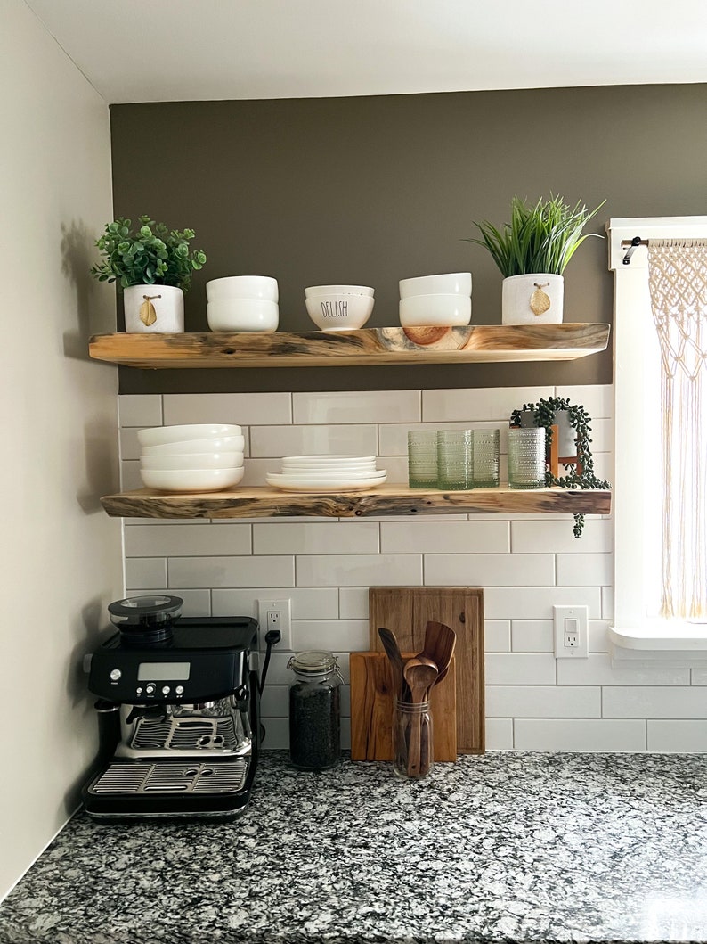 Rustic Live Edge Floating Shelf/shelves Pantry Shelves Etsy