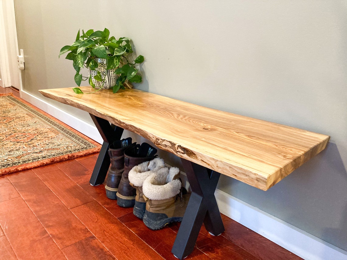 Entryway Bench Live Edge Entryway Bench Dining Room Wood Etsy