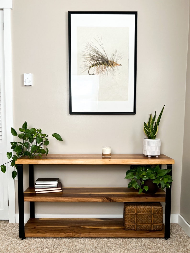 Live Edge Console Table With Shelf Hallway Table Sofa Etsy