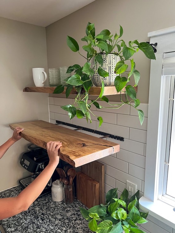 Wood slab floating shelf discount