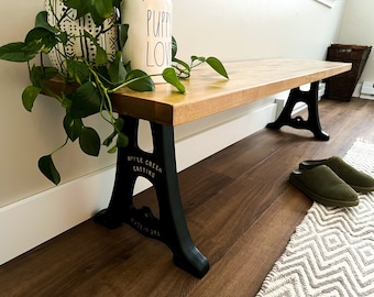 Bench | Cast Iron Legs | Entryway Bench | Dining Room Wood Bench | Natural Wood Bench | Foyer Bench