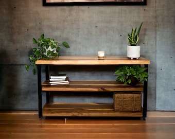 Live Edge Console Table with shelf | Hallway Table | Sofa Table | Entry Foyer Table | Rustic Mid Century Modern Farmhouse Table