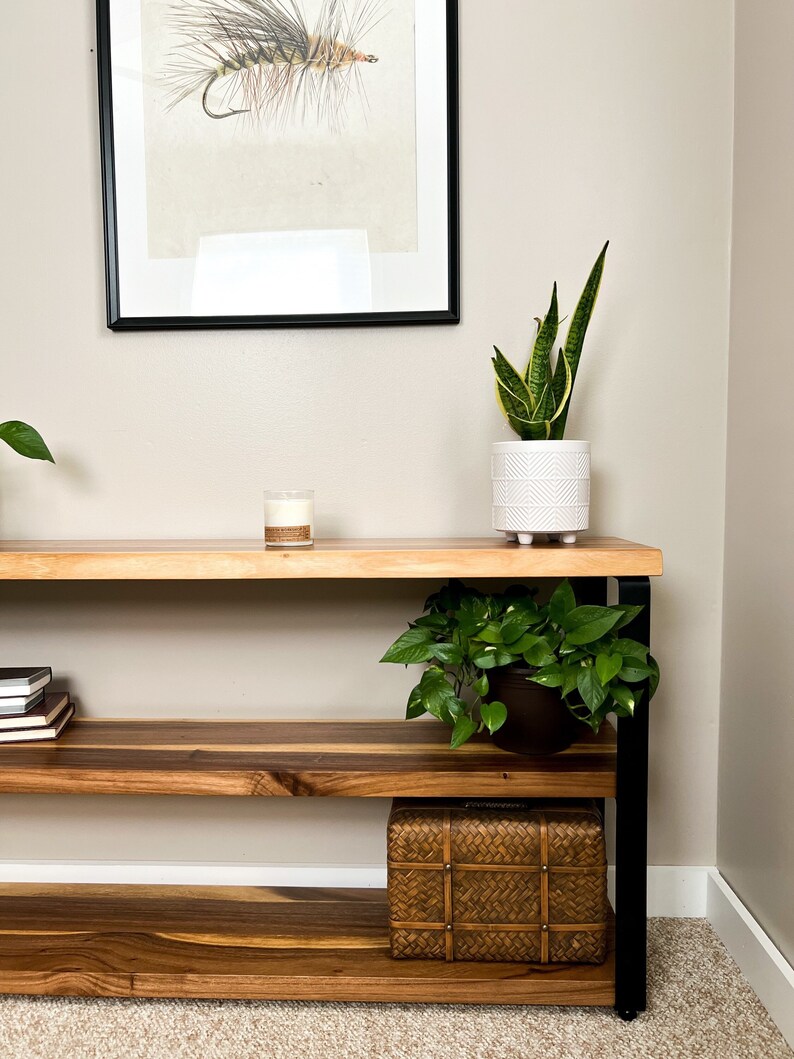 Live Edge Console Table With Shelf Hallway Table Sofa Etsy