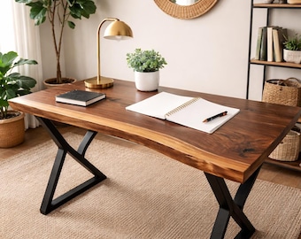 Live Edge Desk | Walnut Computer Desk | Metal Legs | Slab Desk | Modern Desk | Custom Desk | Solid Wood Desk |