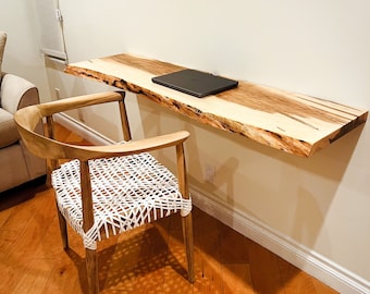 Live Edge Floating Desk | Maple Computer Desk | Metal Legs | Maple or Walnut Slab Desk | Modern Desk | Custom Desk | Solid Wood Desk |