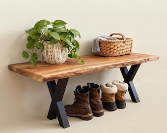 Entryway Bench | Live Edge Entryway Bench | Dining Room Wood Bench | Natural Wood Bench | Foyer Bench