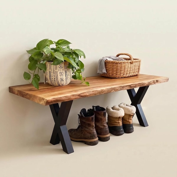 Entryway Bench | Live Edge Entryway Bench | Dining Room Wood Bench | Natural Wood Bench | Foyer Bench